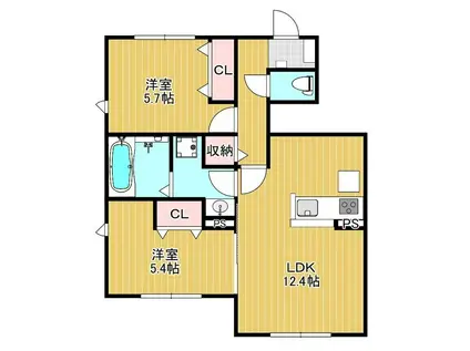 アルデバラン(2LDK/1階)の間取り写真