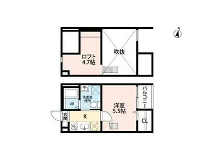 ディアコート堤(1SK/2階)の間取り写真