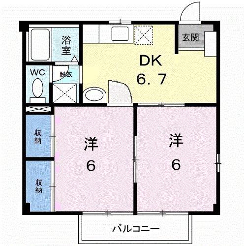 ニューシティー八栗口A(2DK/2階)の間取り写真