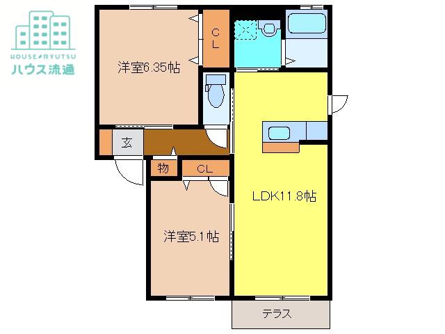 シャーメゾンA・B(2LDK/1階)の間取り写真