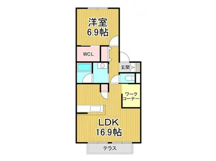 くるみハイツ(1LDK/1階)の間取り写真
