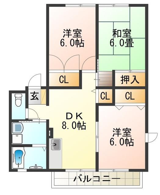 レトア東佐野(3DK/1階)の間取り写真