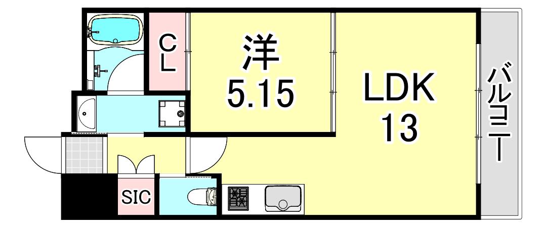 プレジオ西宮今津(1LDK/3階)の間取り写真