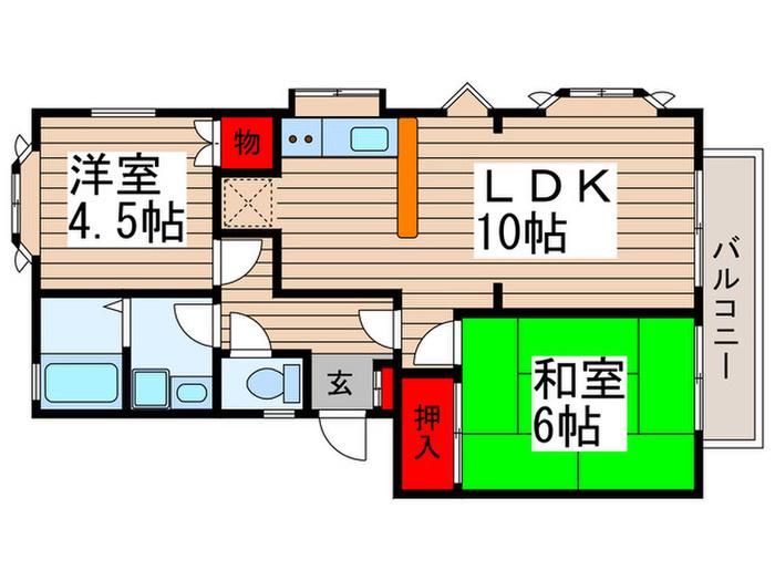 サンハウス今井D棟(2LDK/2階)の間取り写真