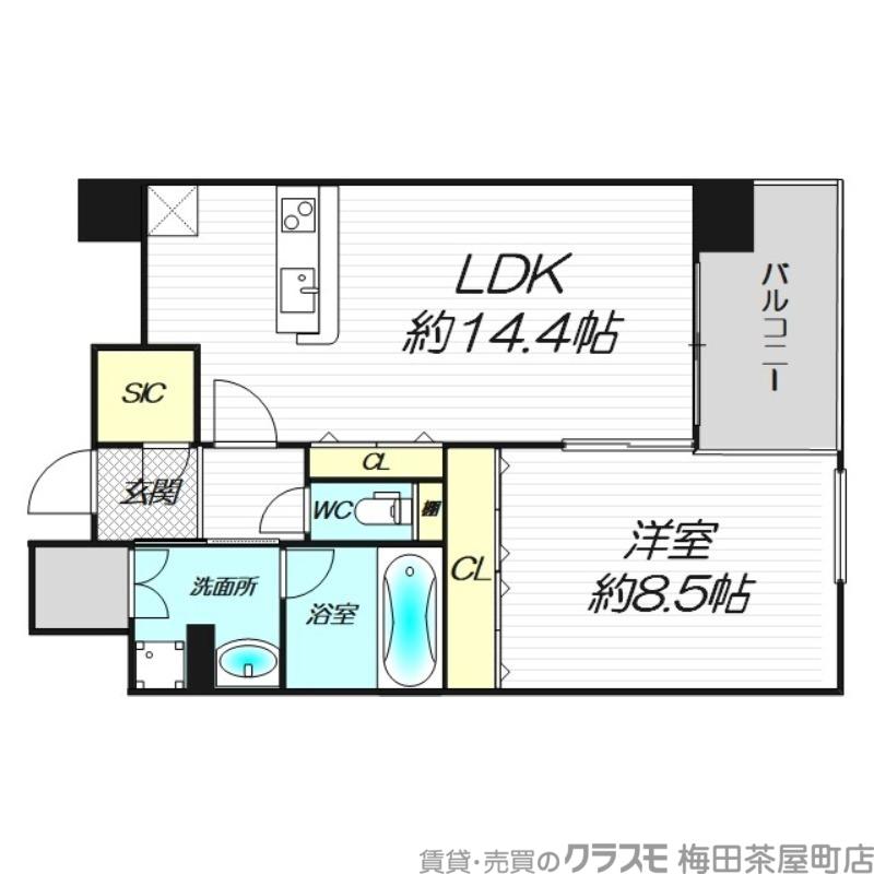 グレンパーク梅田北(1LDK/12階)の間取り写真