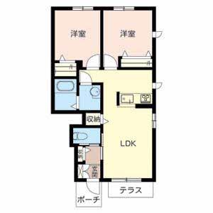 カーサ レジオK棟(2LDK/1階)の間取り写真