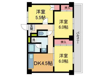 ビレッジハウス山本2号棟(3DK/4階)の間取り写真