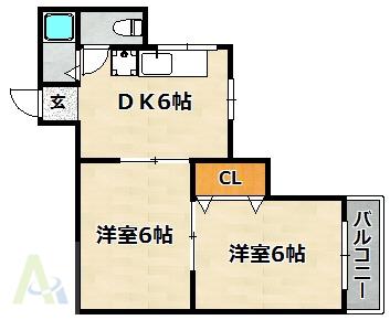 CRASIS西山(2DK/1階)の間取り写真