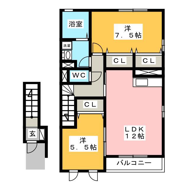 WITS FUJIYAMAB(2LDK/2階)の間取り写真