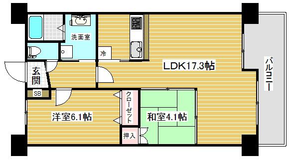 レジディア三宮東(2LDK/14階)の間取り写真
