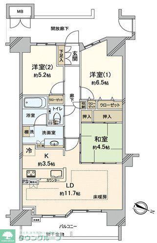ポレスター浦和常盤(3LDK/11階)の間取り写真