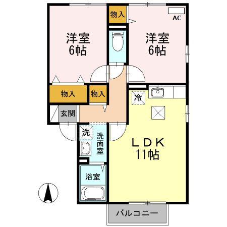 フローラ(2LDK/1階)の間取り写真
