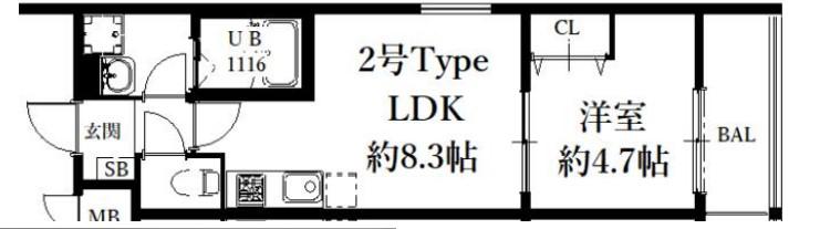 BADGE長田2(1LDK/2階)の間取り写真