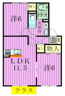 アミューズA(2LDK/1階)の間取り写真