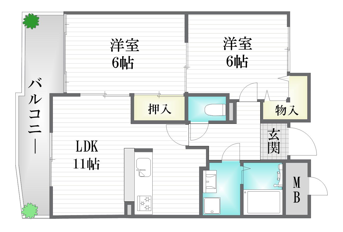 フレアコート京橋(2LDK/6階)の間取り写真