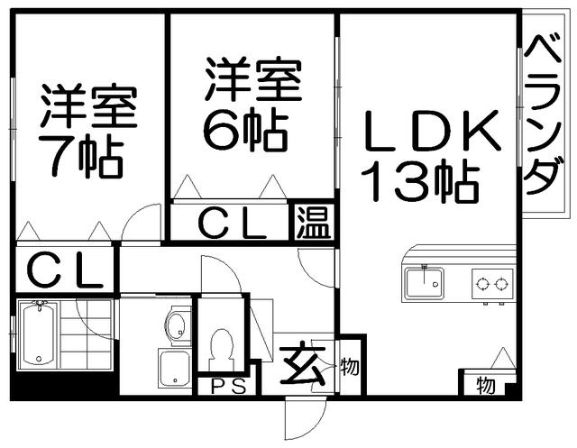 グランシャリオ(2LDK/1階)の間取り写真