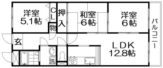 ビバリーフラッツ(3LDK/2階)の間取り写真