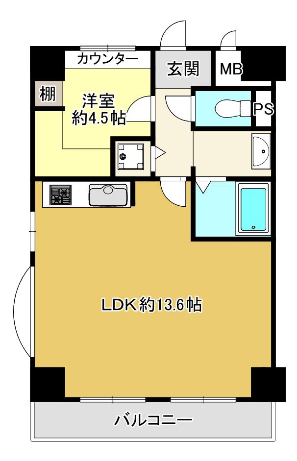 ダイアパレス三国1号館(1LDK/7階)の間取り写真