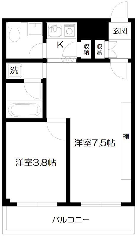 ライオンズマンション関内第弐(2K/8階)の間取り写真
