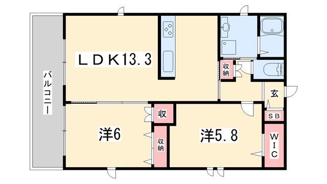 ローシェ哲学の道(2LDK/2階)の間取り写真