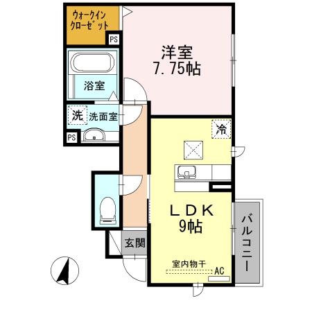 アルヴィータ上地(1LDK/1階)の間取り写真