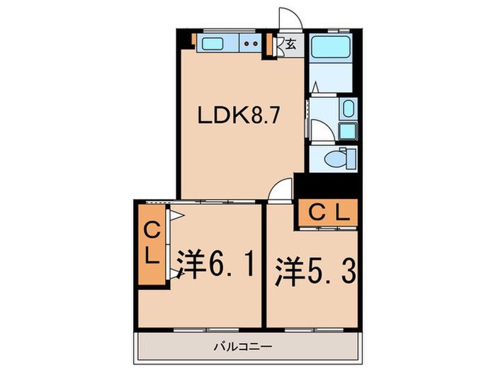 雪谷メゾンネージュ(2LDK/3階)の間取り写真