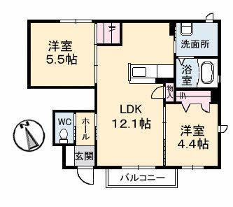 プリマヴィラ B(2LDK/1階)の間取り写真