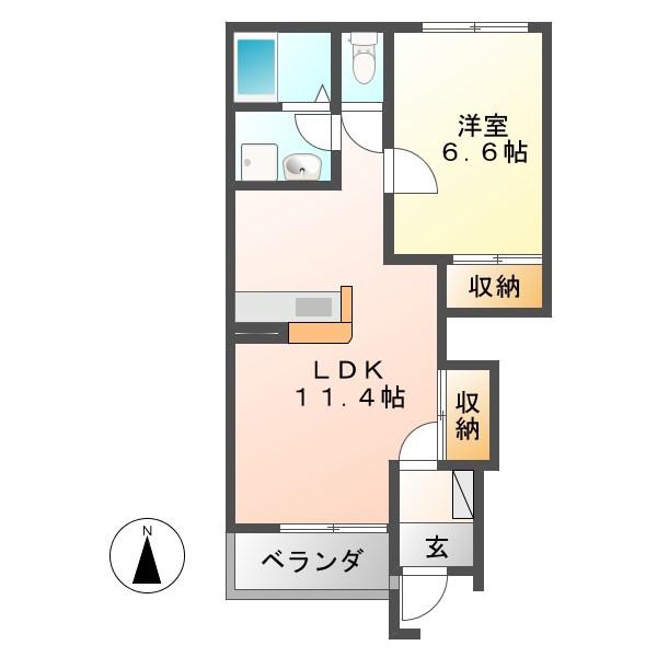 ユースカイヒル(1LDK/1階)の間取り写真