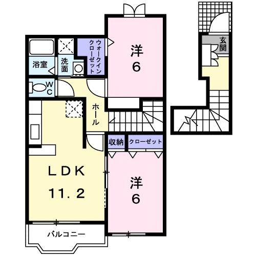 グロースコート(2LDK/2階)の間取り写真
