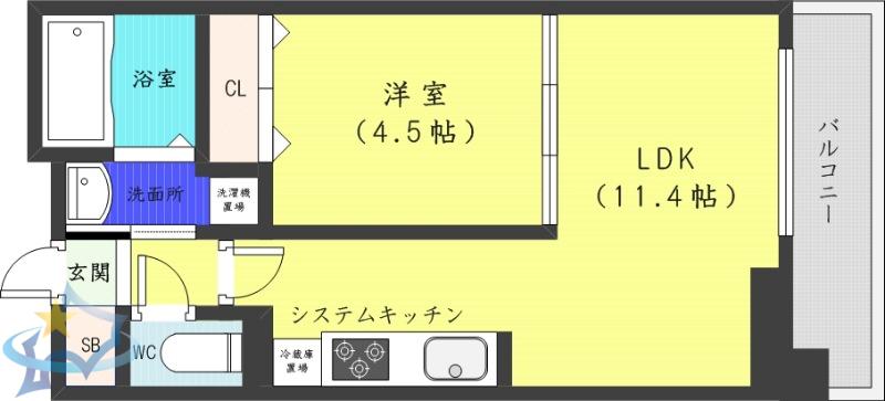 ヴォーネン円山裏参道(1LDK/2階)の間取り写真