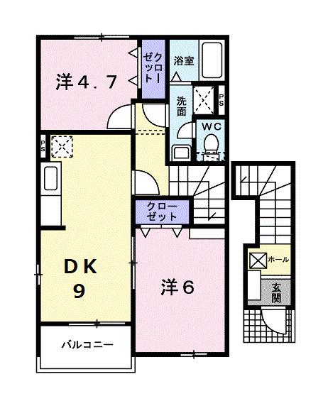 クレールコートB(2DK/2階)の間取り写真