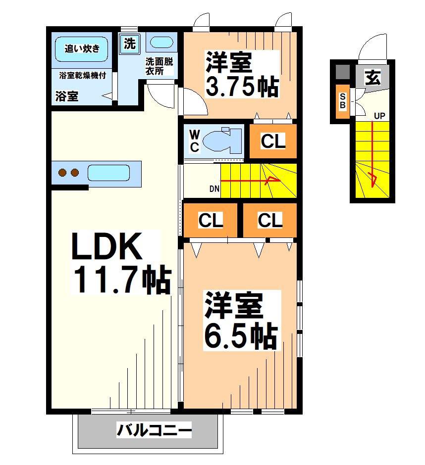 カーサフレスコ 当社管理物件(2LDK/2階)の間取り写真