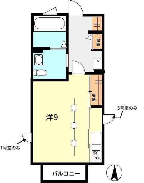 エトワール松山A(1K/2階)の間取り写真