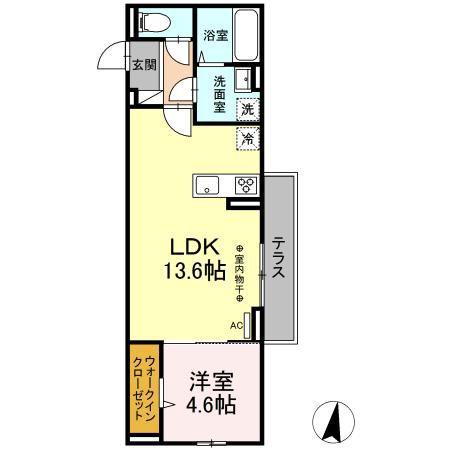 D-ROOMやはたII(1LDK/1階)の間取り写真