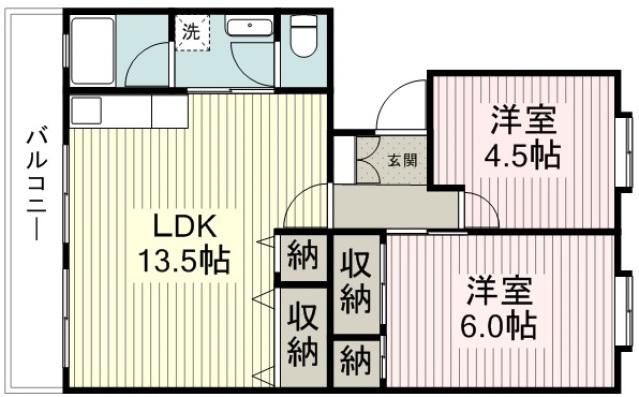 オークヒル(2LDK/3階)の間取り写真