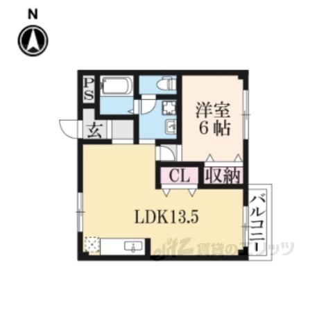 ハイツ宮ノ前(1LDK/1階)の間取り写真