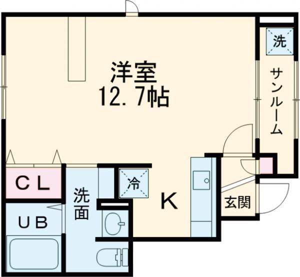 H&K栗ノ木(ワンルーム/1階)の間取り写真