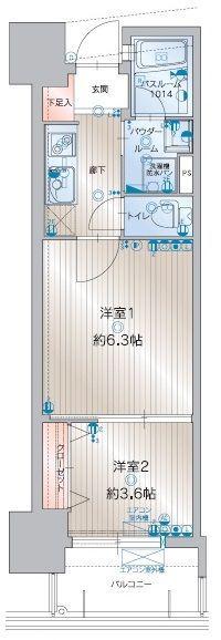 アクタス博多駅東IIスクエア(2K/13階)の間取り写真