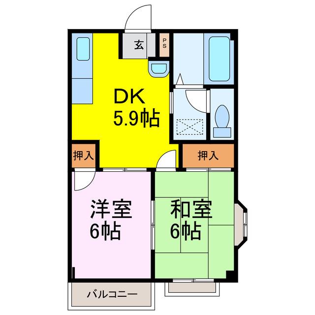 K・ファミリーハイツI(2DK/1階)の間取り写真