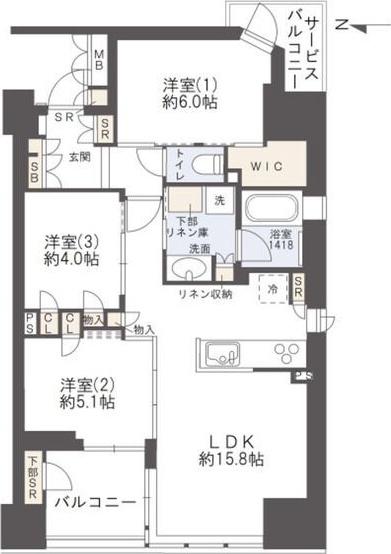 リバーガーデン四天王寺(3LDK/2階)の間取り写真