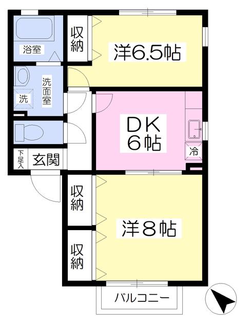 ディアコート若林B棟(2DK/1階)の間取り写真