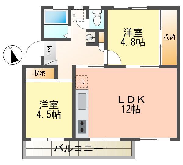 めじろ団地16号棟(2LDK/5階)の間取り写真