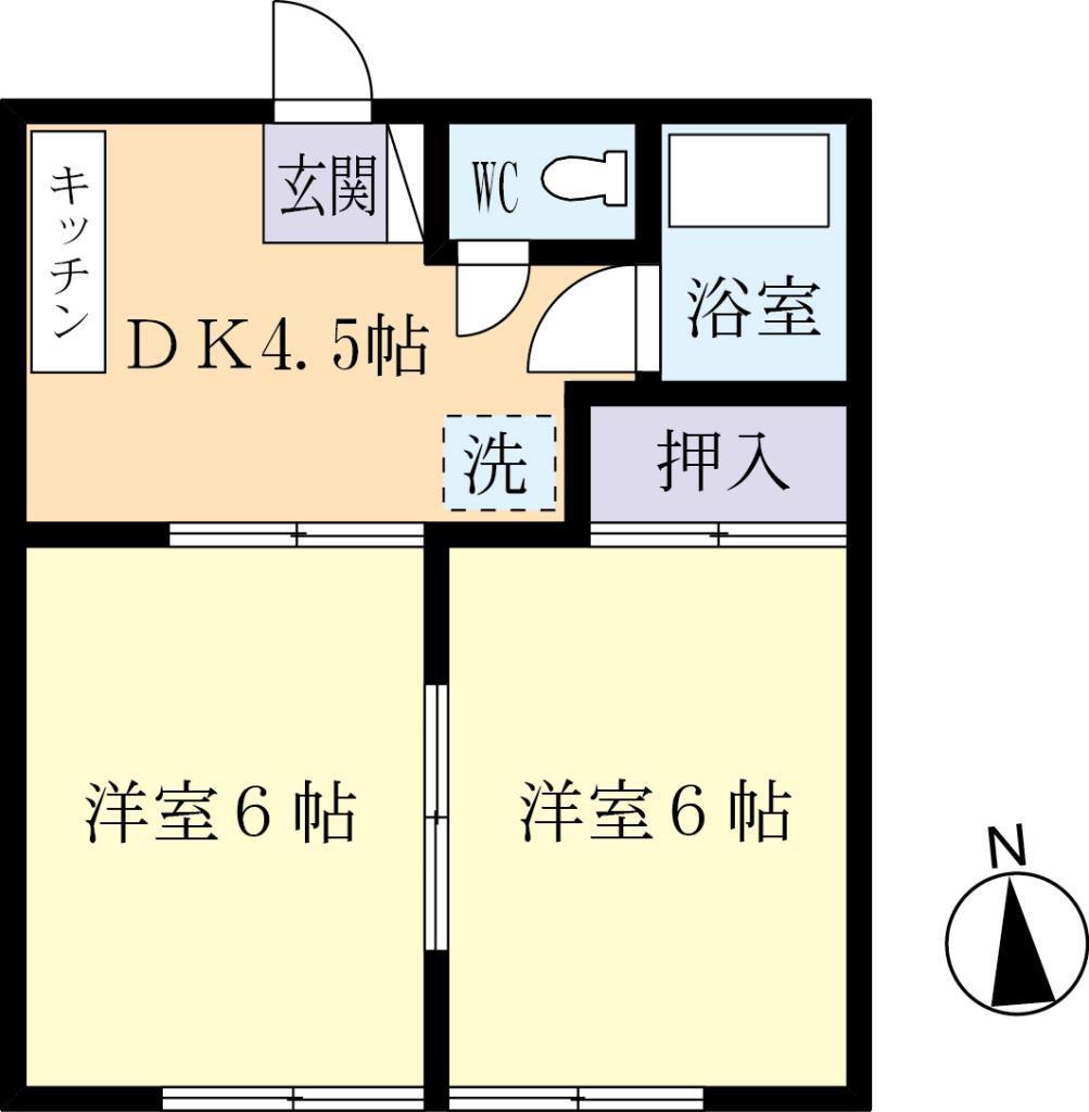 山本スカイハイツ B棟(2DK/2階)の間取り写真