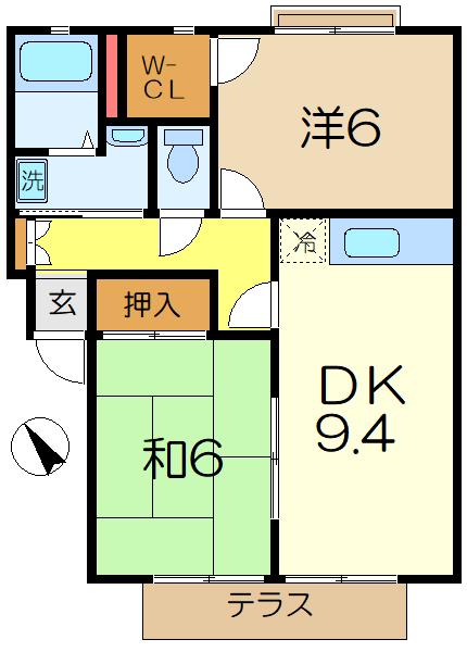 ウィンドワードⅡ(2DK/1階)の間取り写真