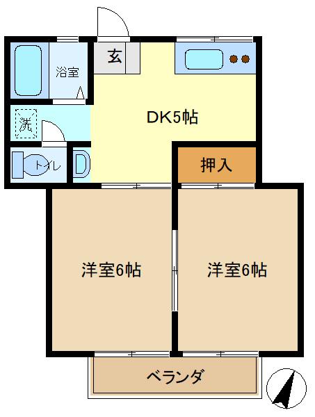 ハイム須賀(2K/2階)の間取り写真