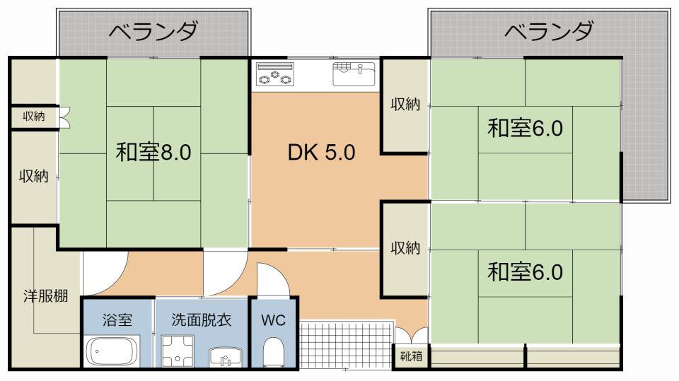 YYビル(3DK/3階)の間取り写真