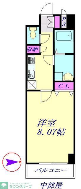 ガレリア東町(1K/2階)の間取り写真
