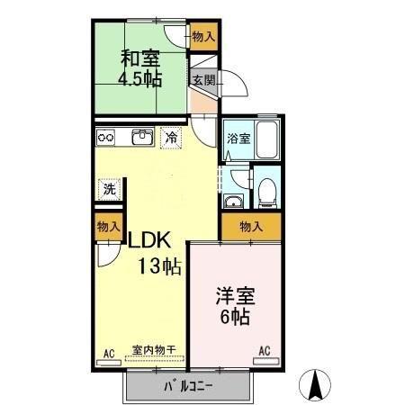 セジュール三島B棟(2LDK/2階)の間取り写真