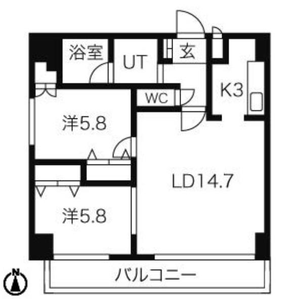ハイムエルデZW(2LDK/7階)の間取り写真