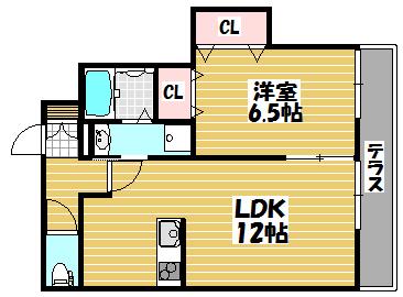 プランドールS棟(1LDK/1階)の間取り写真